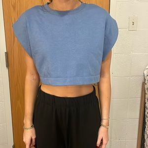 Zara Blue Cropped Sweatshirt Material Top